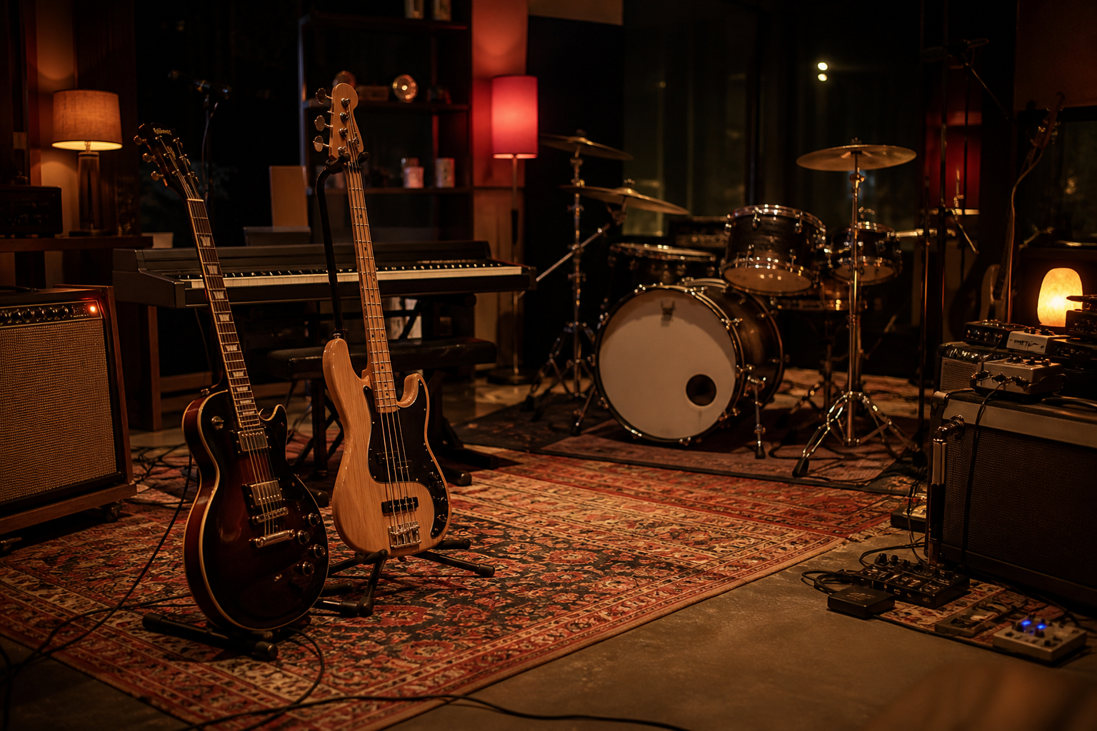Sala de ensayo con instrumentos de la banda