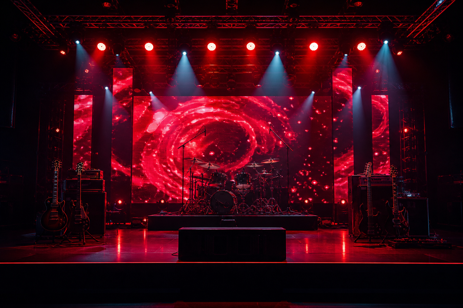 Escenario de concierto listo para la banda