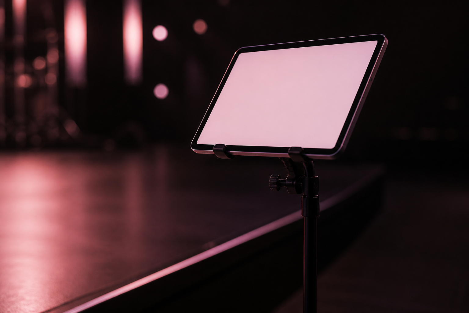 Teleprompter en el borde del escenario