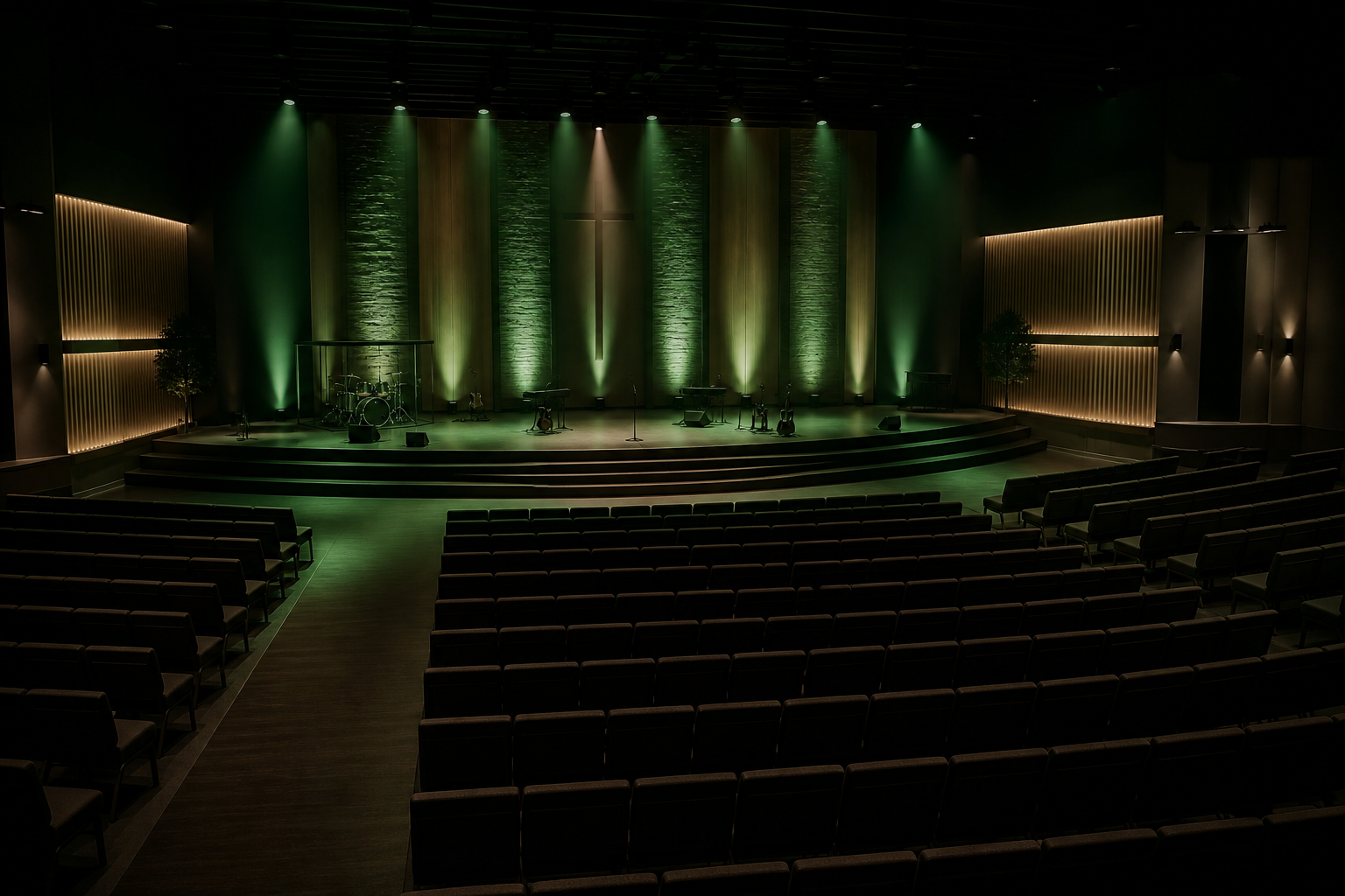 Santuario listo para el culto del domingo