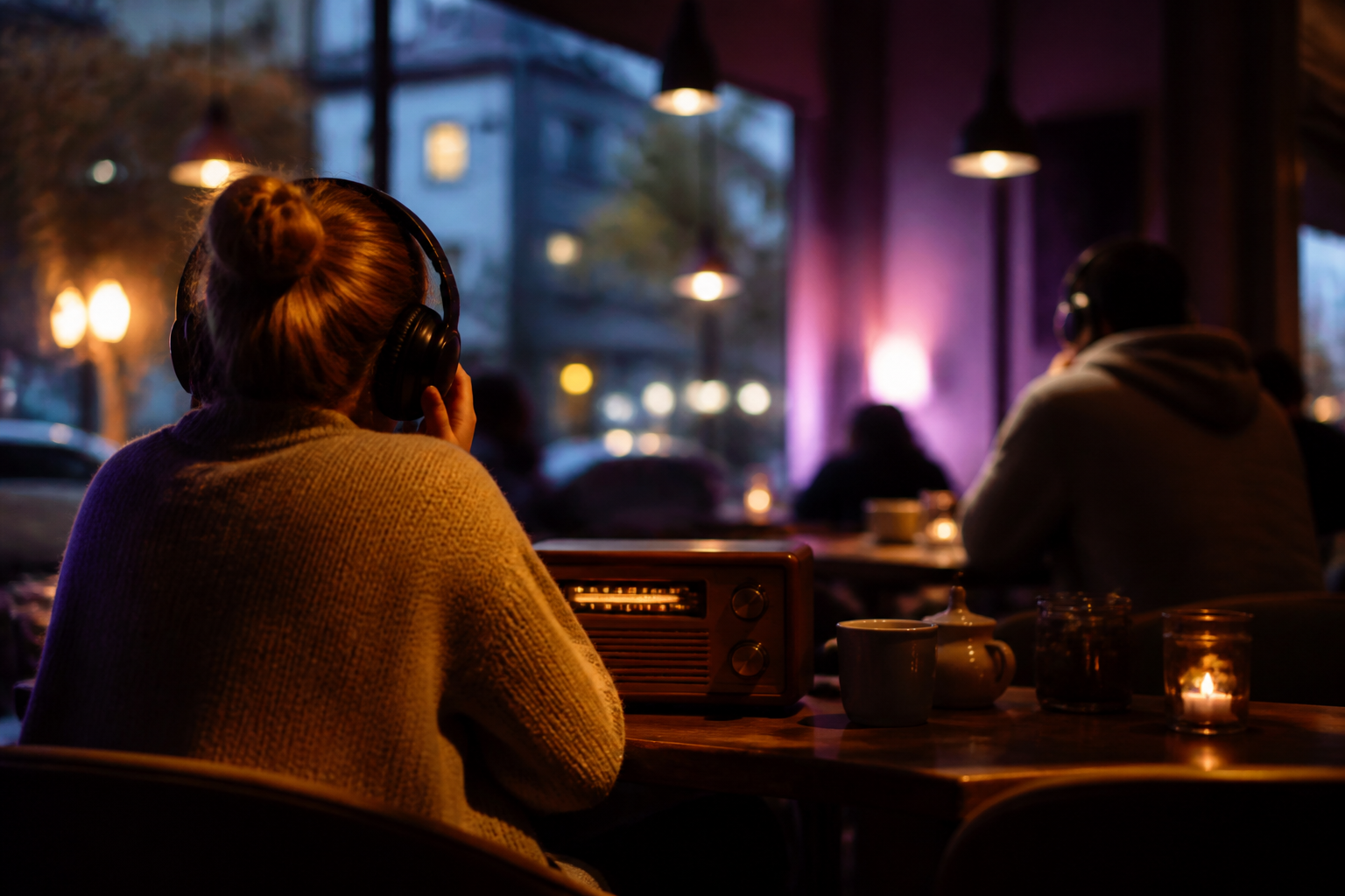 Personas escuchando radio en la ciudad